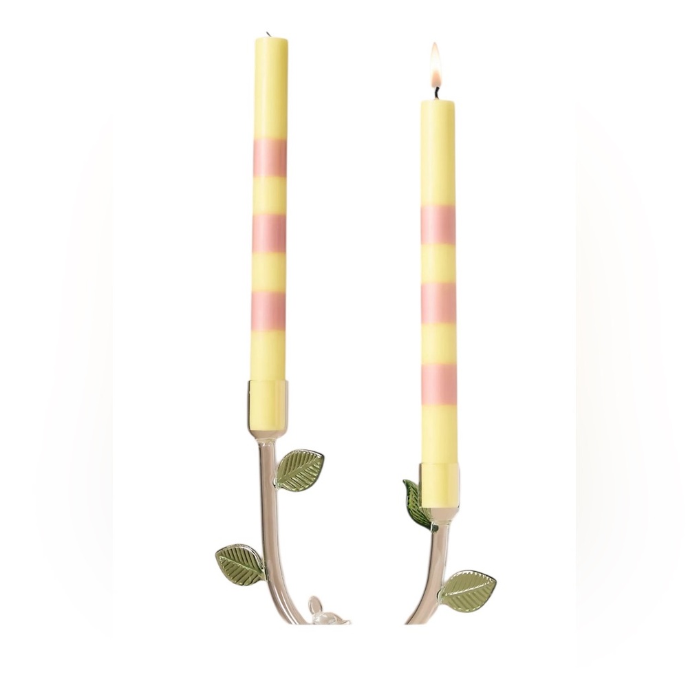 Anthropologie Yellow and Pink Striped Taper Candles-2 candles-New